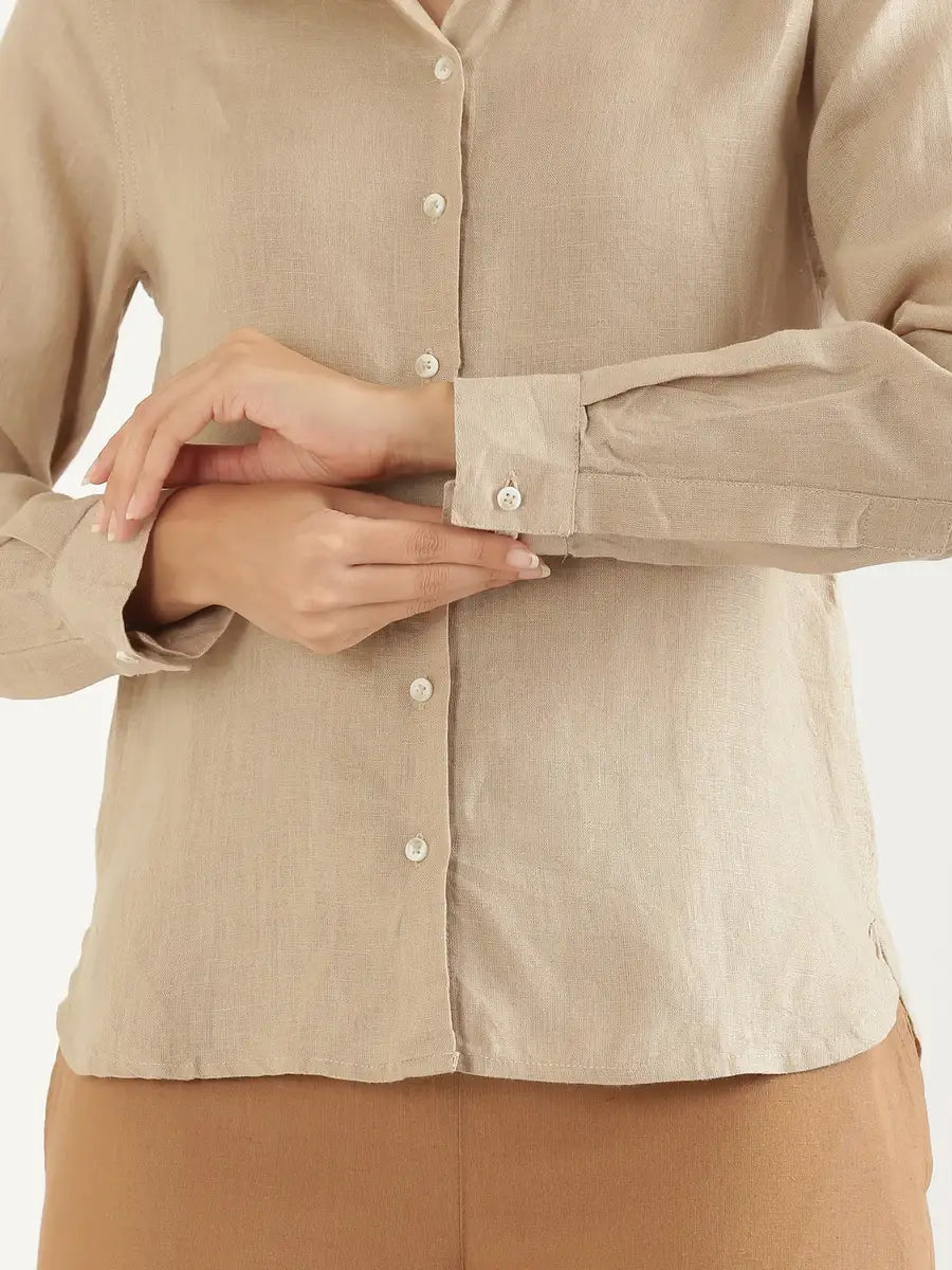 Women Taupe Pure Linen Shirt