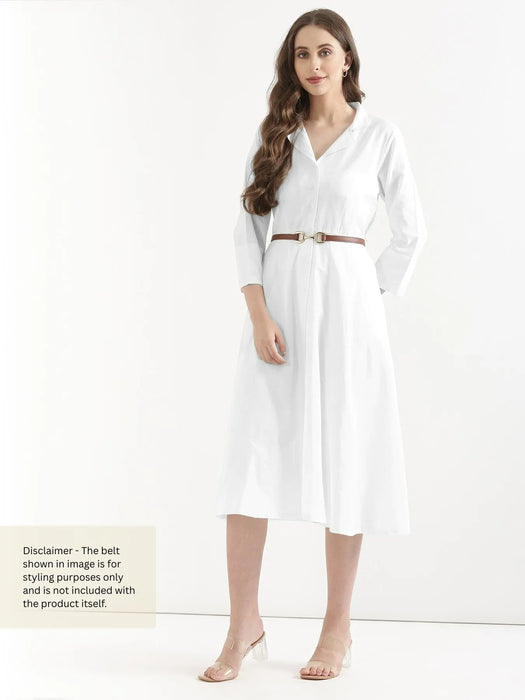 Women White Airy Linen Flared Dress