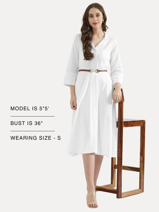Women White Airy Linen Flared Dress