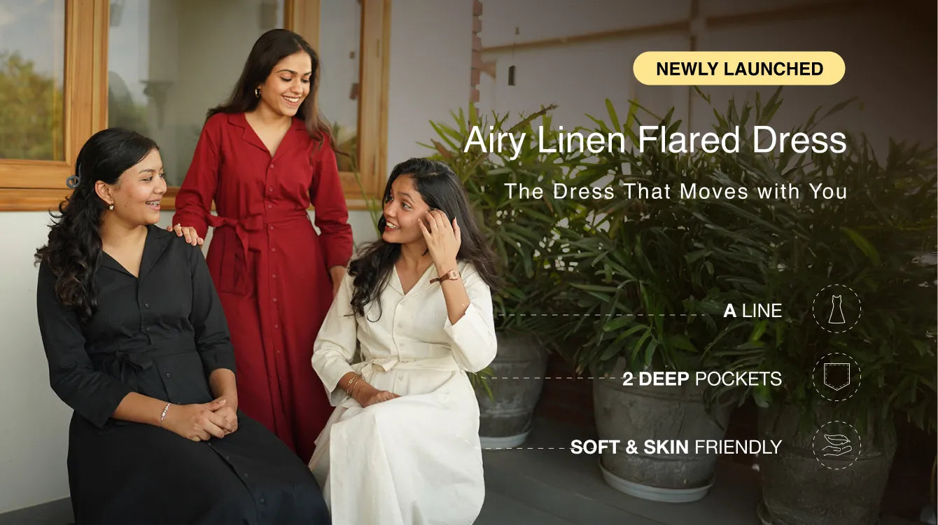 Women Airy Linen Flared Dress