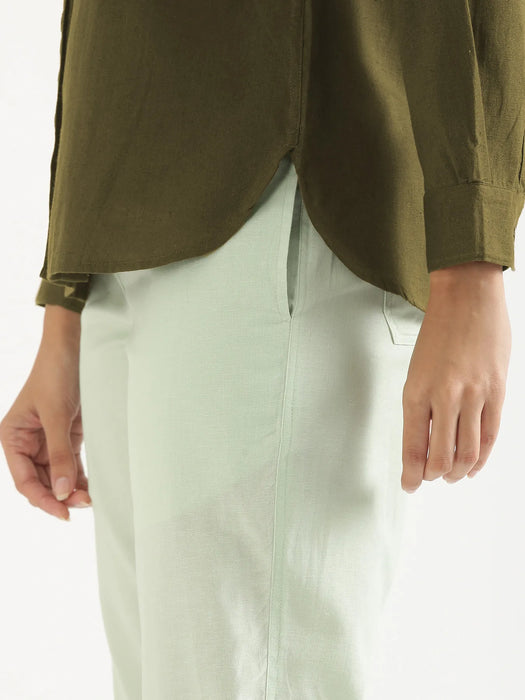 Women Olive Green Airy-Linen Shirt