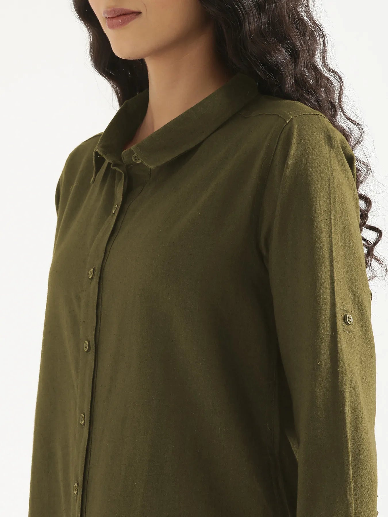 Women Olive Green Airy-Linen Shirt