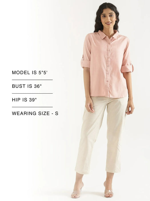 Women Salmon Pink Airy-Linen Shirt