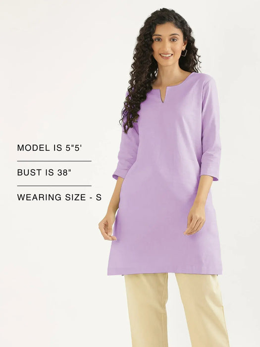 Women Lilac Airy Linen Mid Thigh Length Kurta