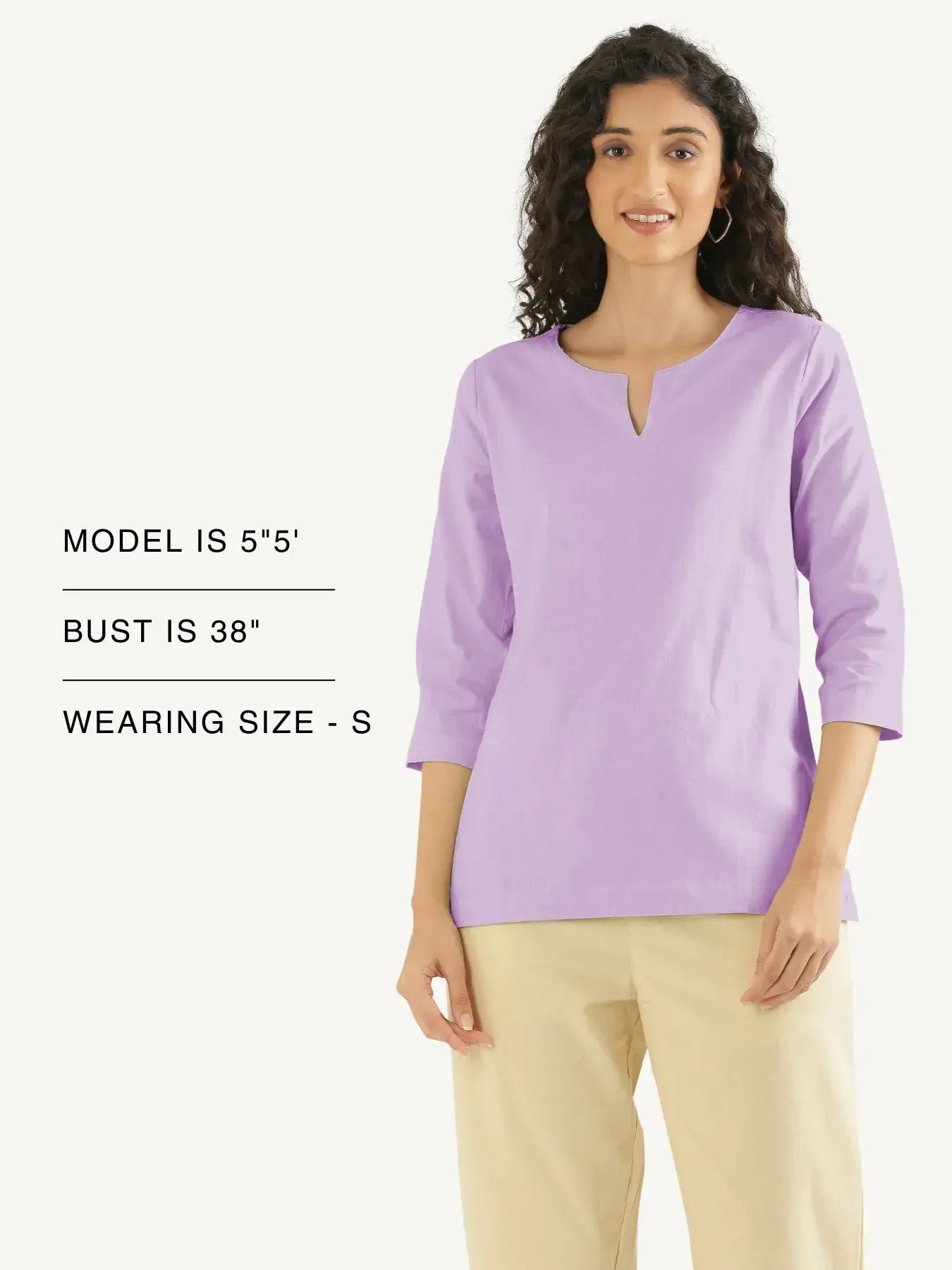 Women Lilac Airy Linen Split Neck Short Kurta