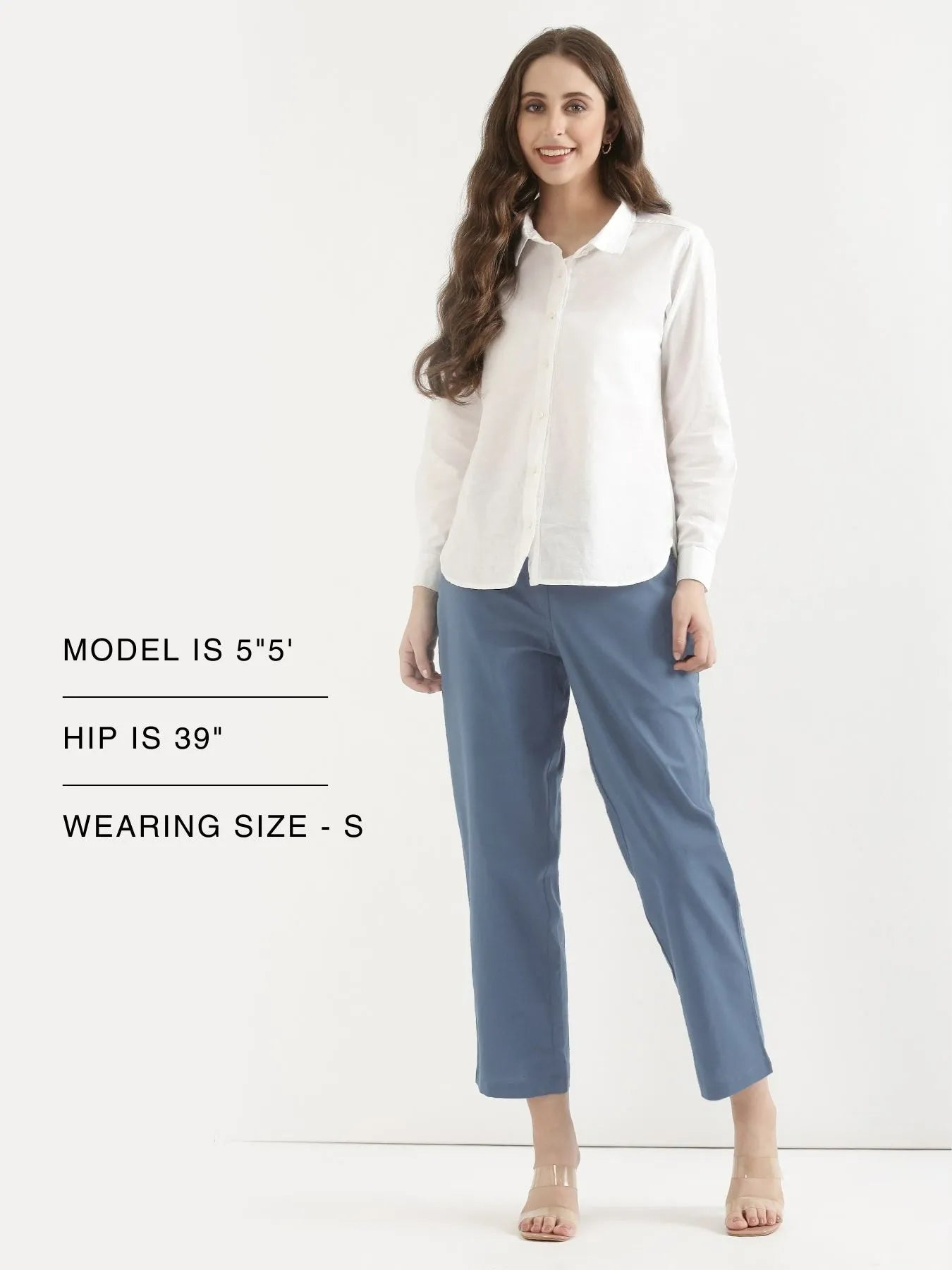 Women English Blue Airy Linen Straight Pants