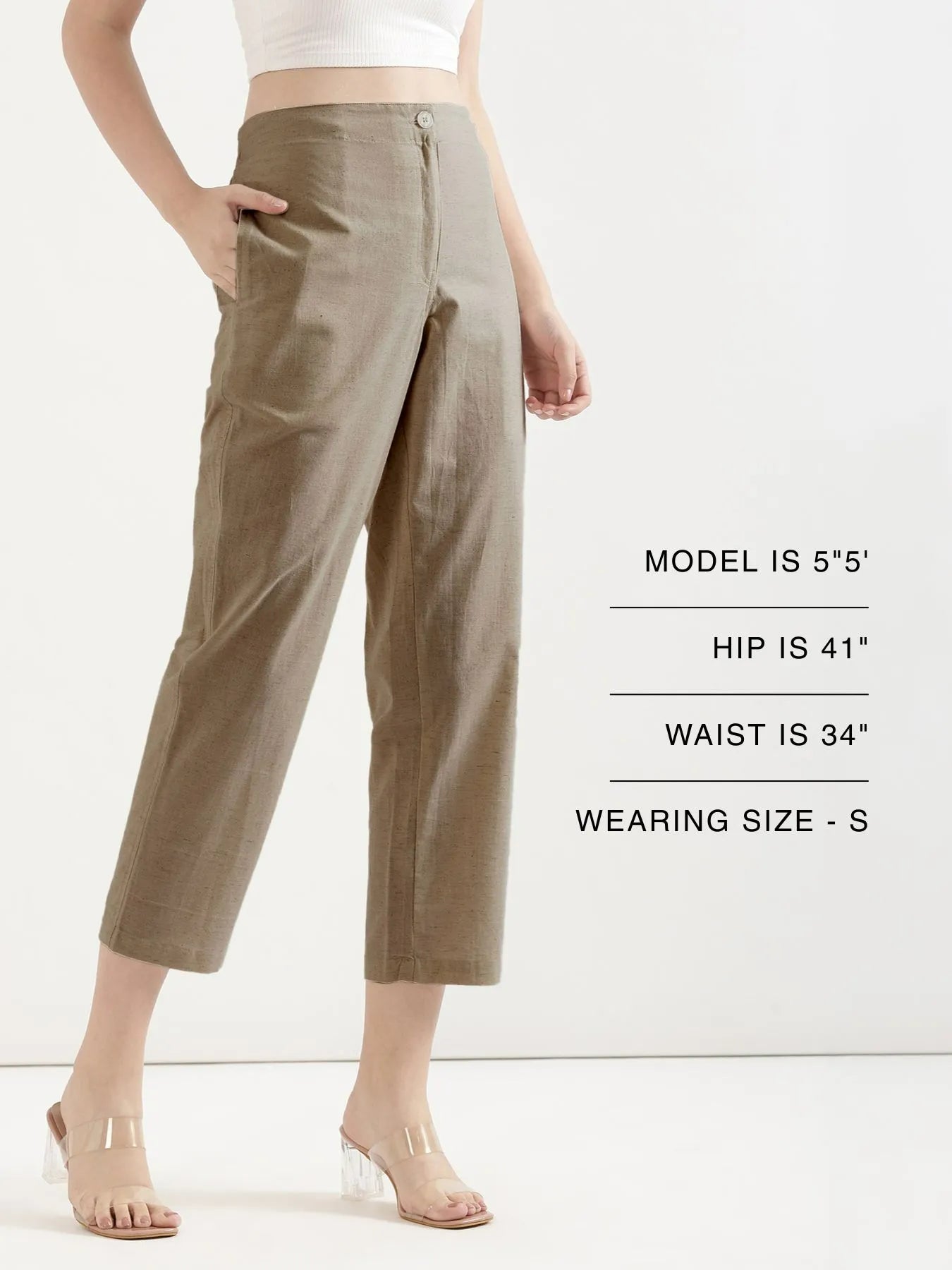 Women Khakhi Airy Linen Straight Pants