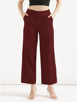Women Maroon Wide Leg Pants