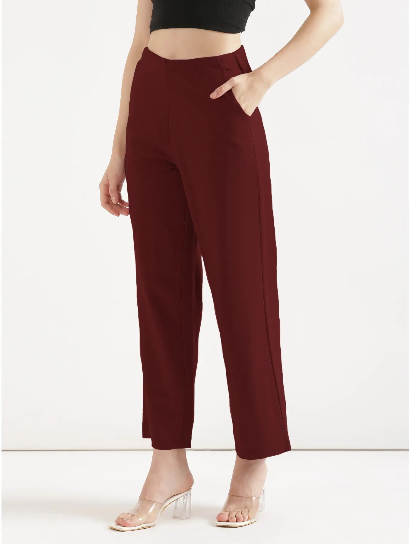Women Maroon Wide Leg Pants