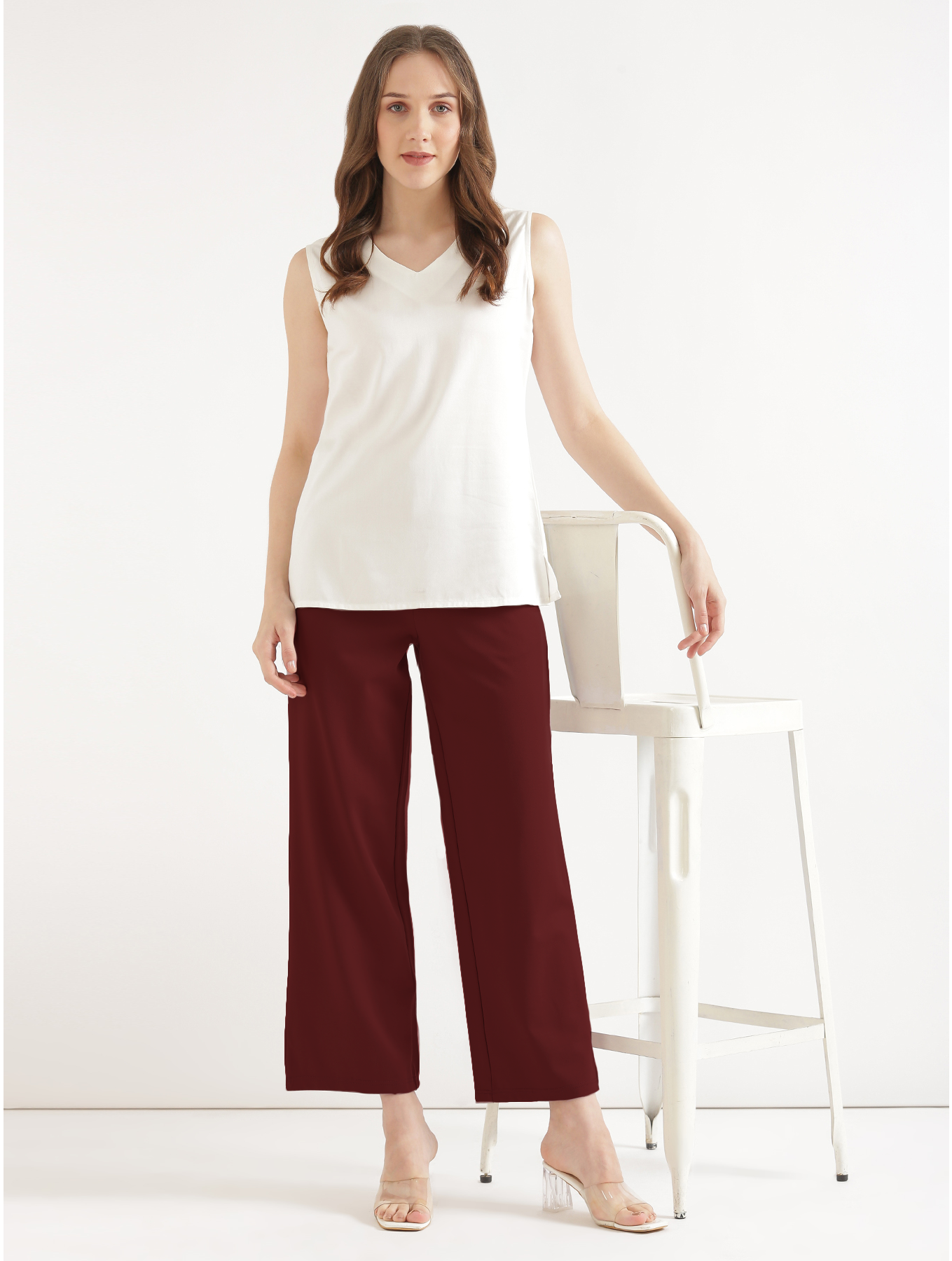 Maroon Wide Leg Pants