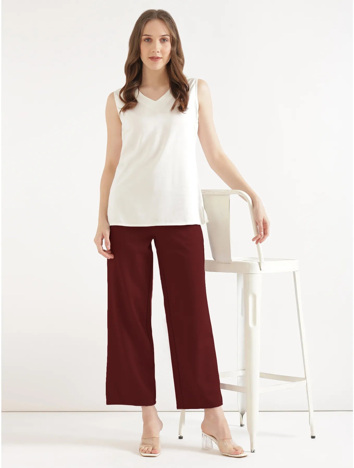 Women Maroon Wide Leg Pants