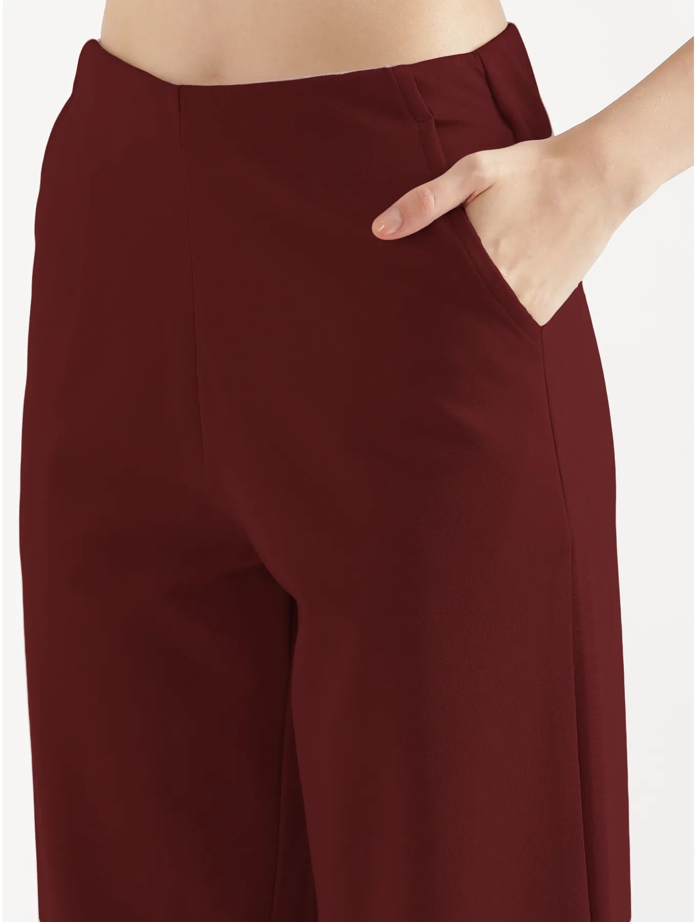 Women Maroon Wide Leg Pants