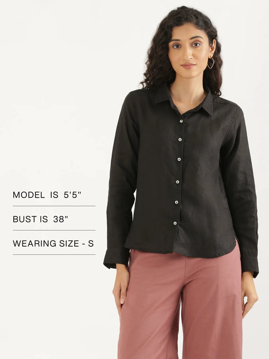 Women Black Pure Linen Shirt