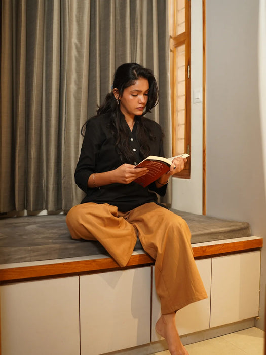 Women Coffee Brown Airy Linen Wide Leg Pant