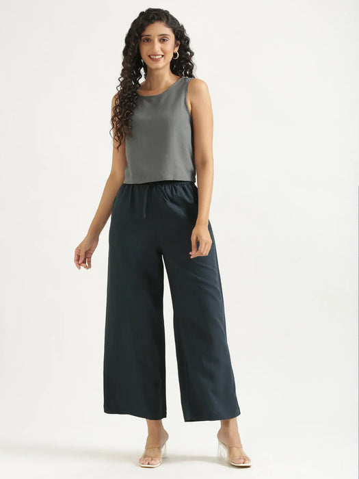 Women German Grey Flowy Linen Crop Top