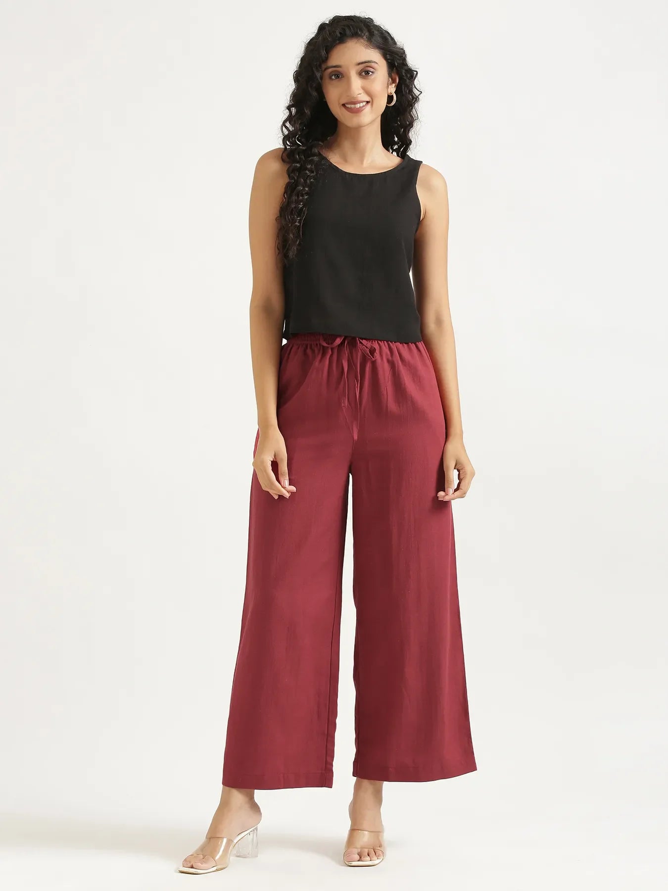 Women Black Flowy Linen Crop Top