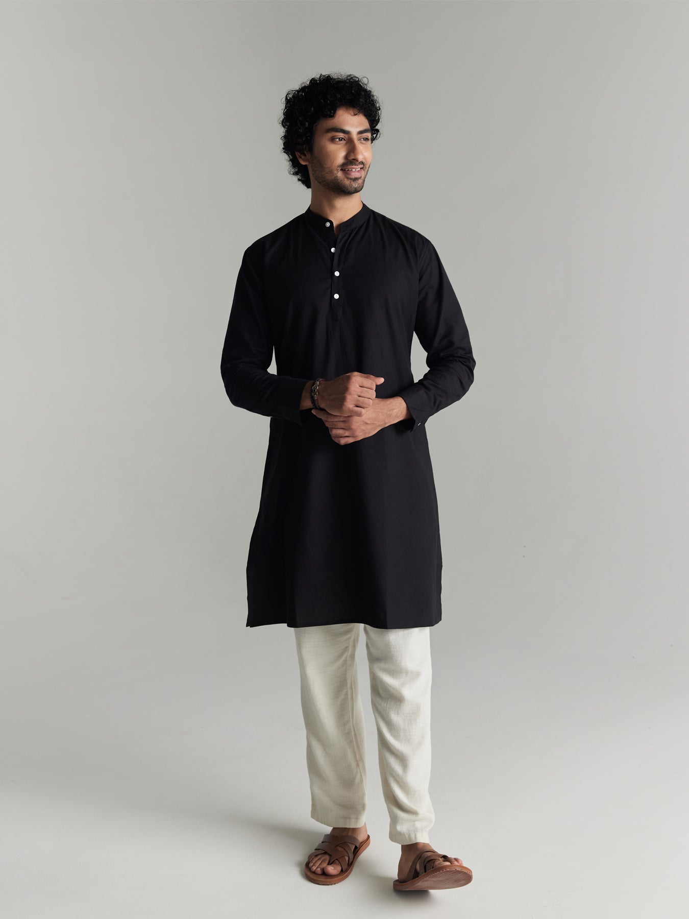 Black Airy Linen Long Kurta