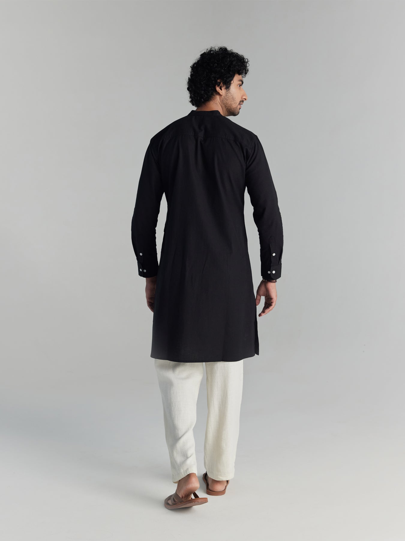 Black Airy Linen Long Kurta