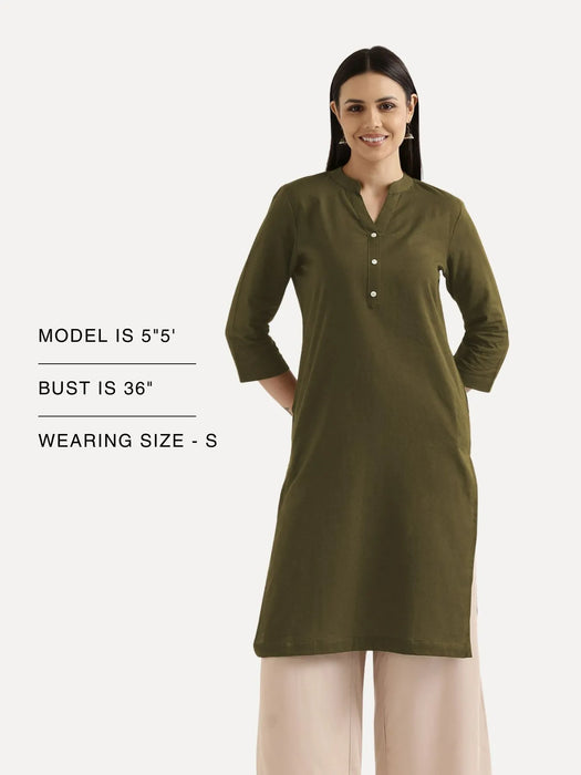 Women Olive Green Airy Linen Long Kurta