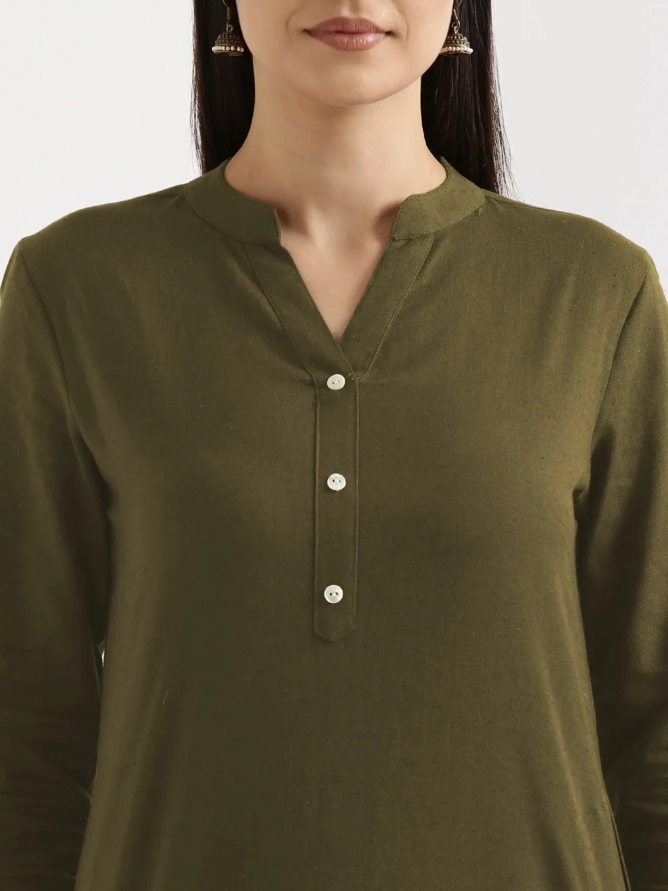 Women Olive Green Airy Linen Long Kurta