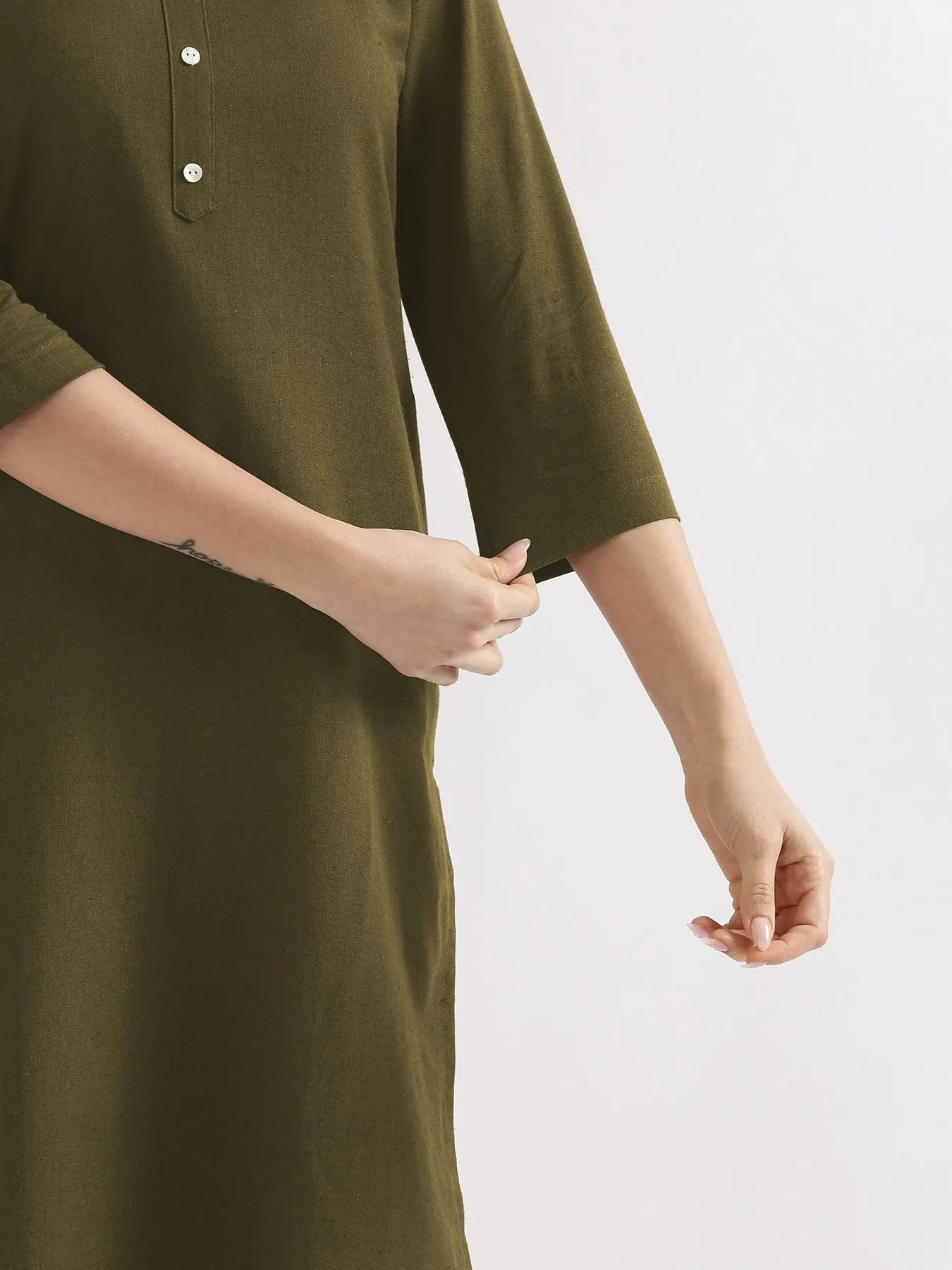 Women Olive Green Airy Linen Long Kurta