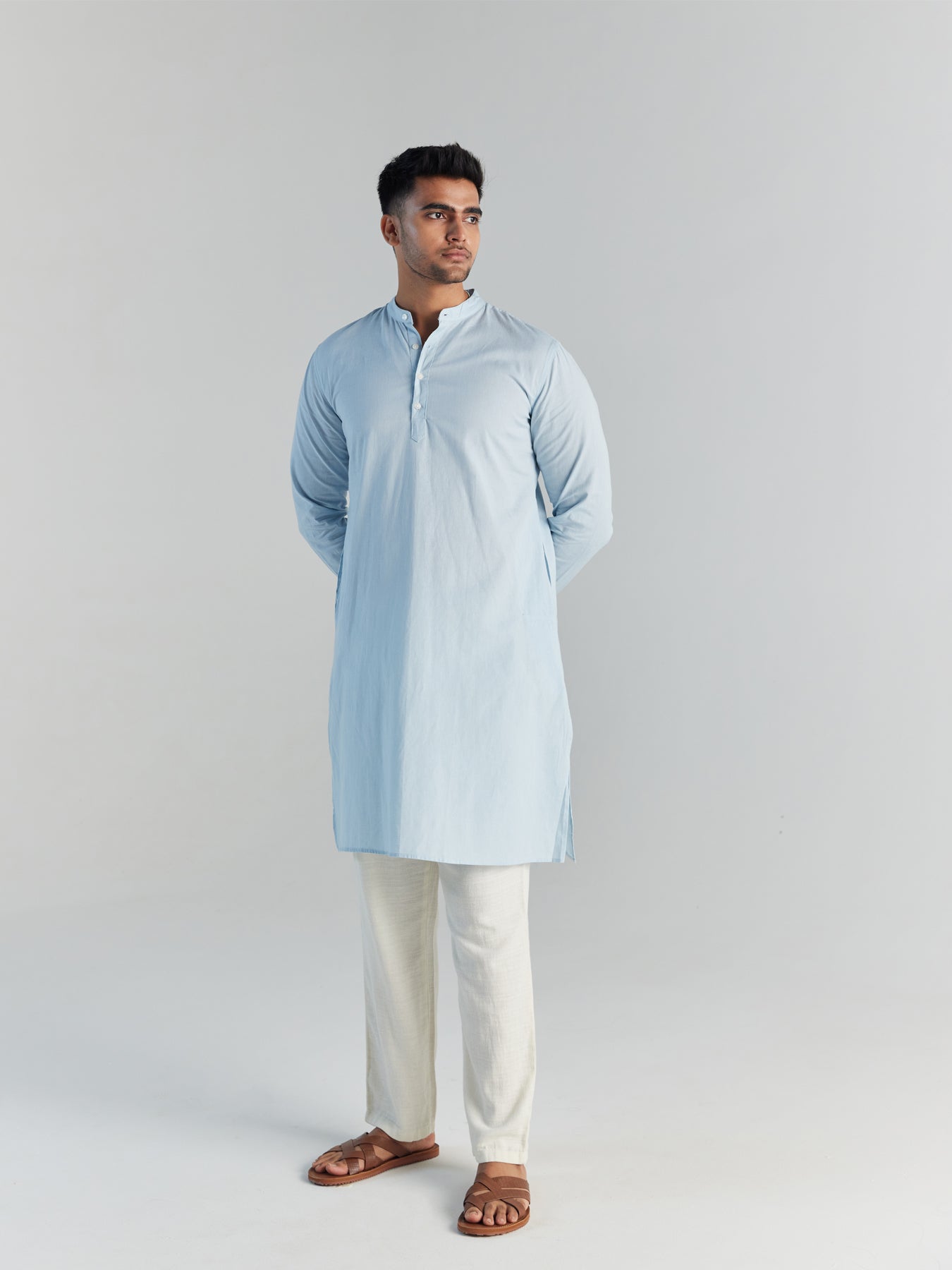 Sky Blue Airy Linen Long Kurta