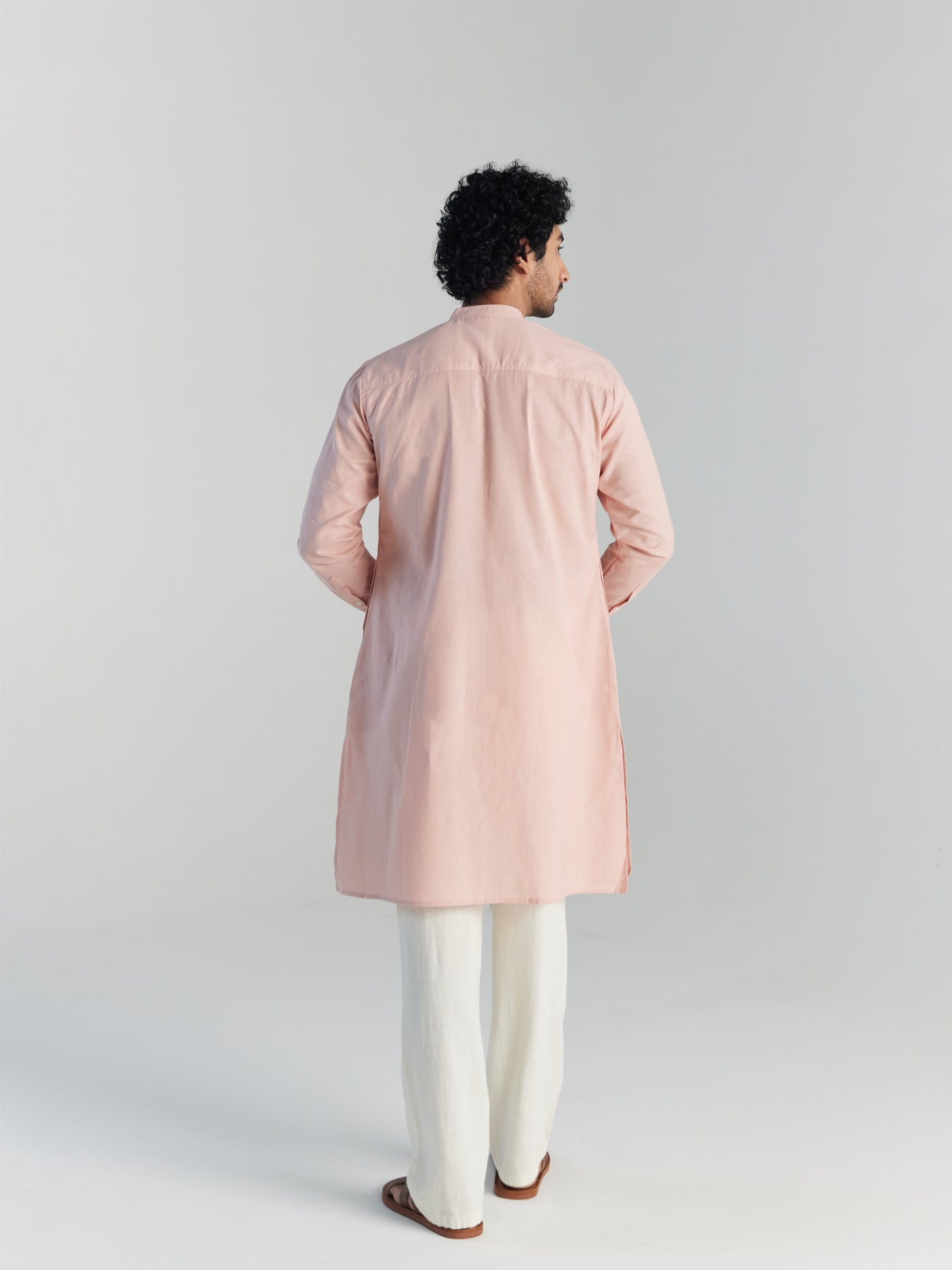 Salmon Pink Airy Linen Long Kurta