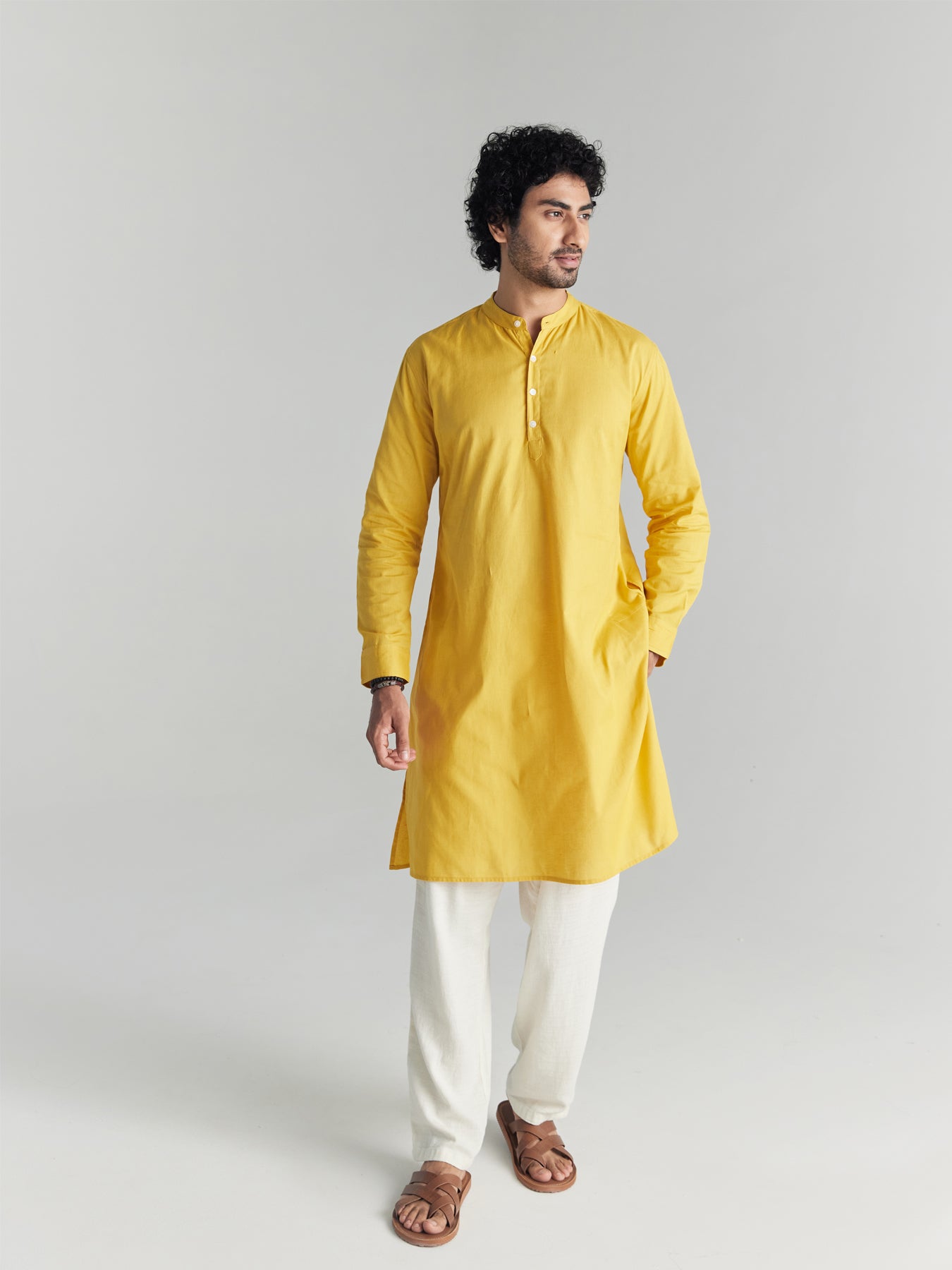 Yellow Airy Linen Long Kurta