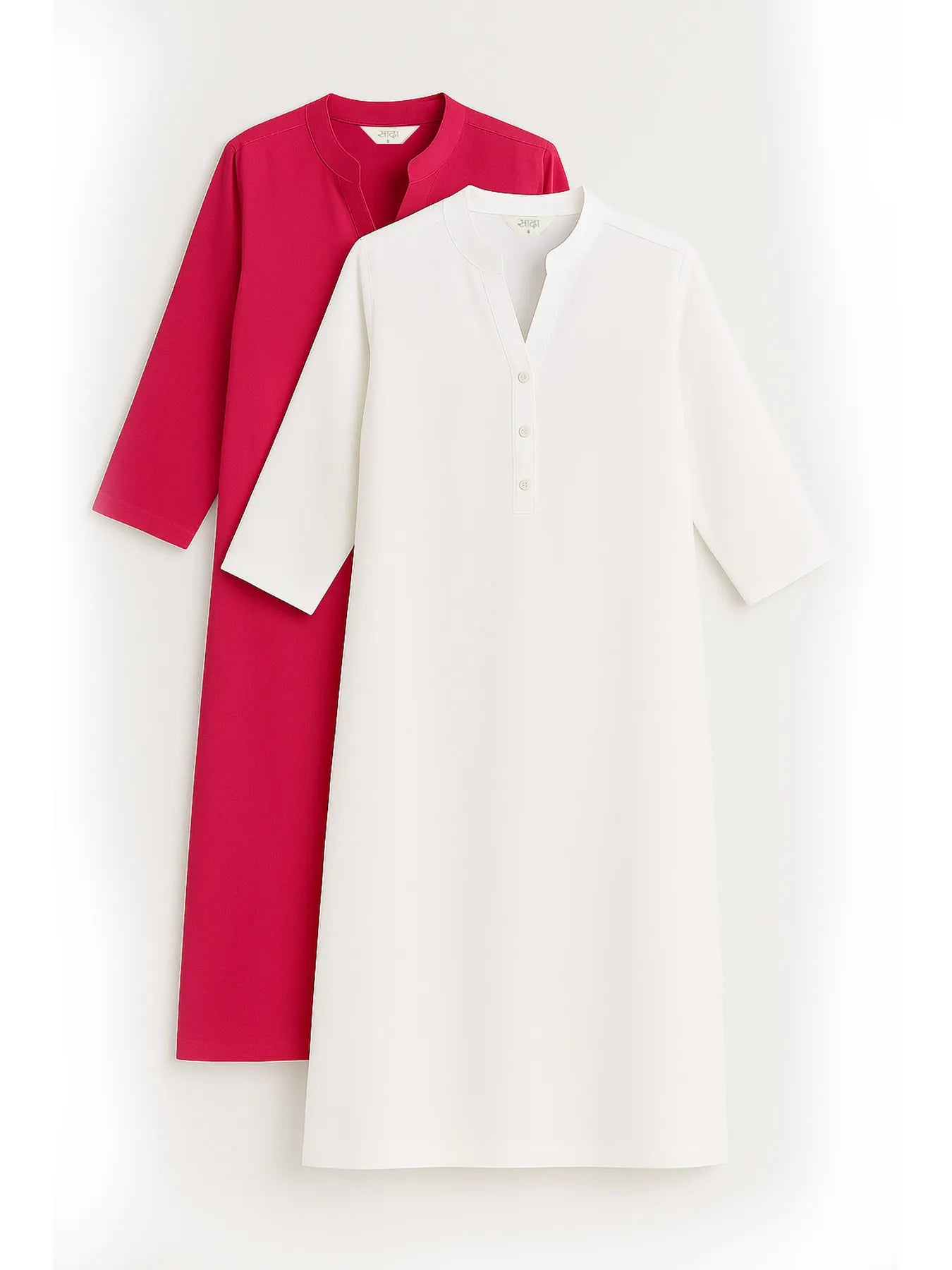 White & Hot Pink Long Kurta