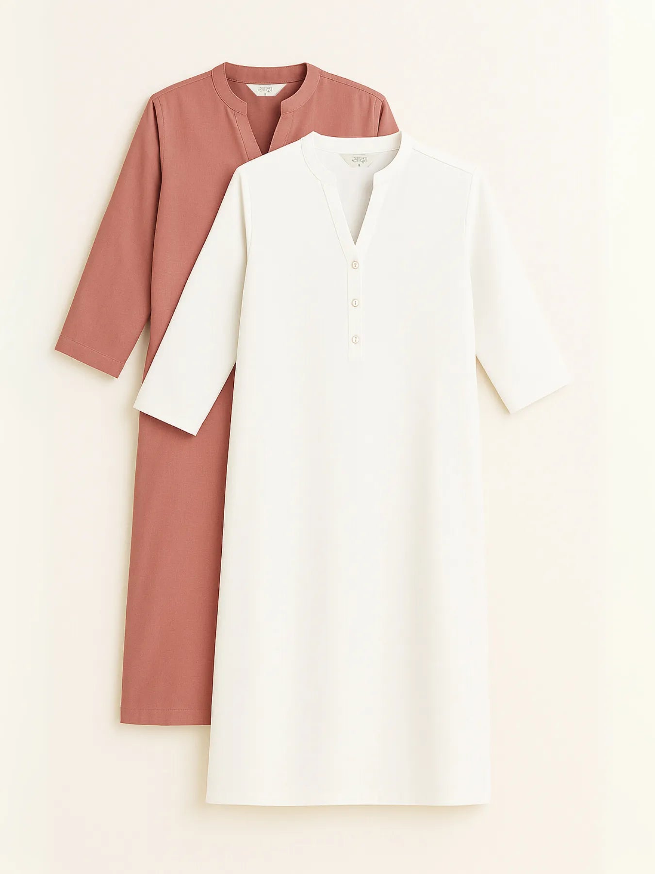 Rose Taupe & White Long Kurta