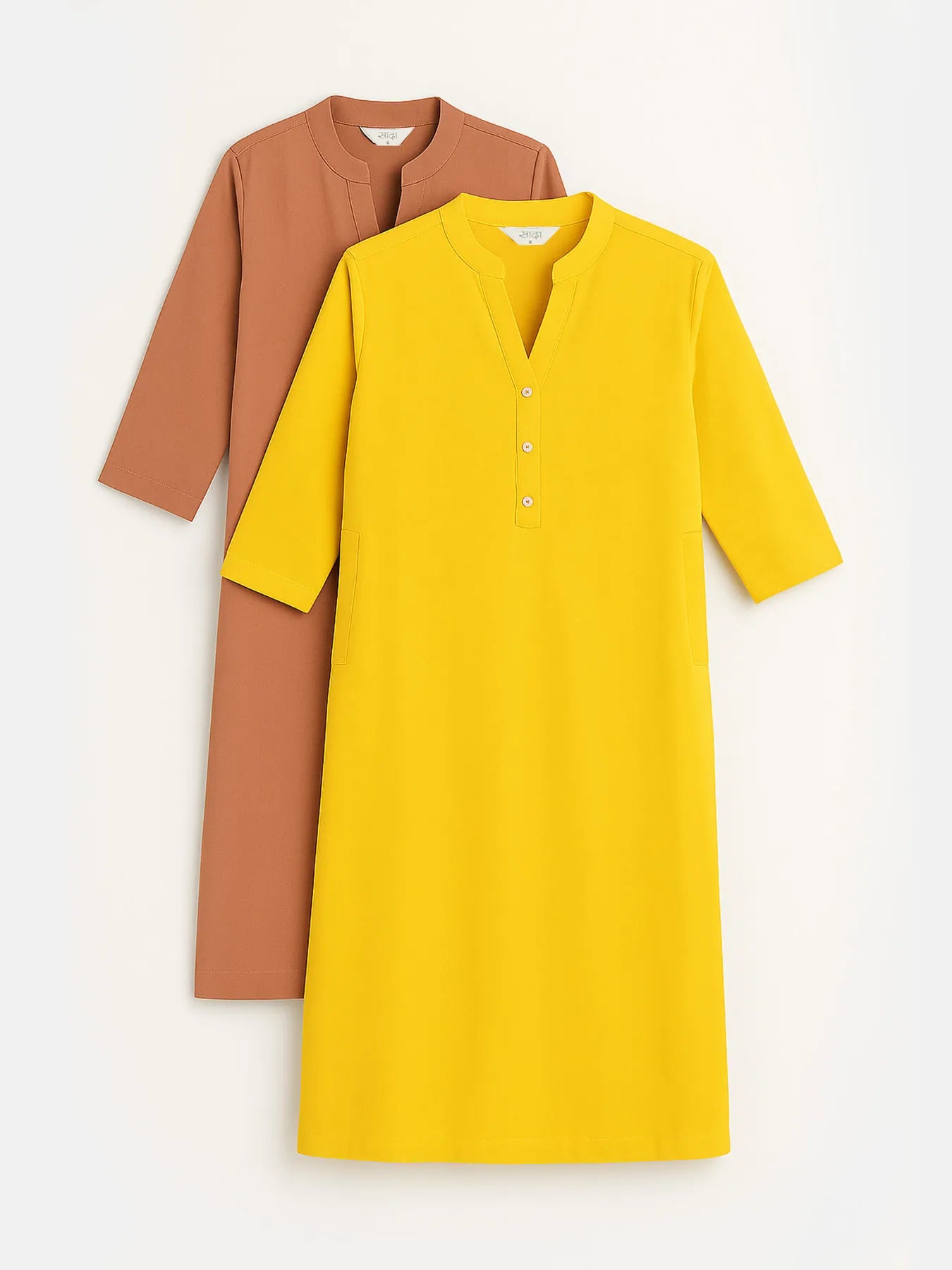 Yellow & Rose Taupe Long Kurta