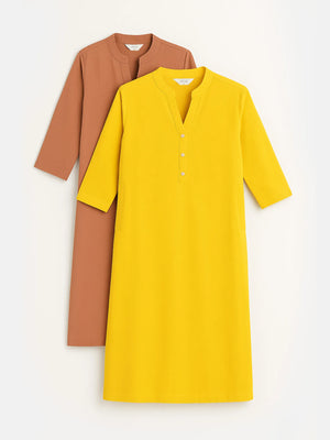Yellow & Rose Taupe Long Kurta