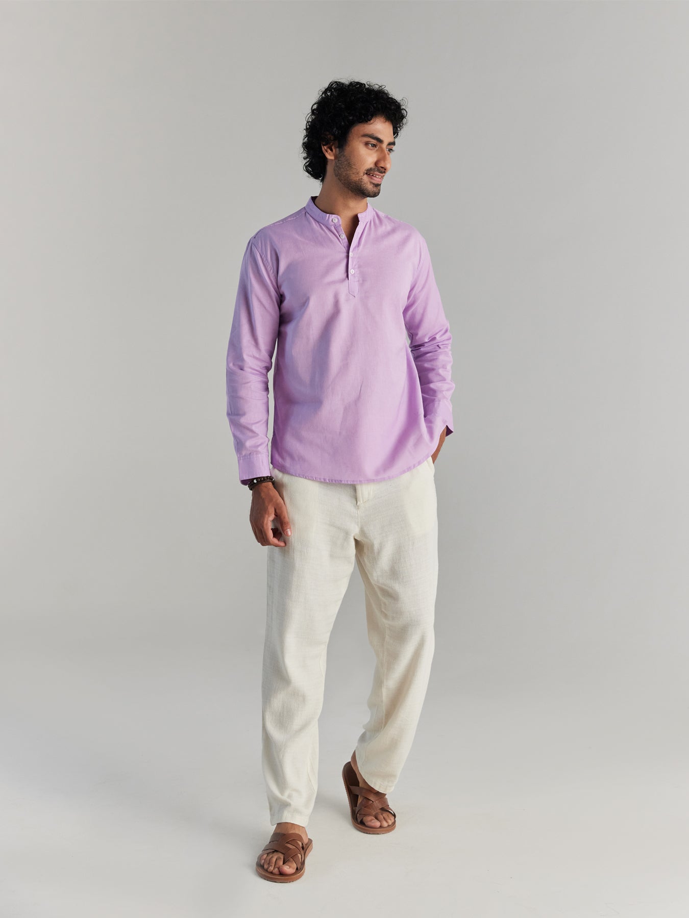 Lilac Airy Linen Short Kurta