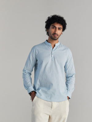 Sky Blue Airy Linen Short Kurta