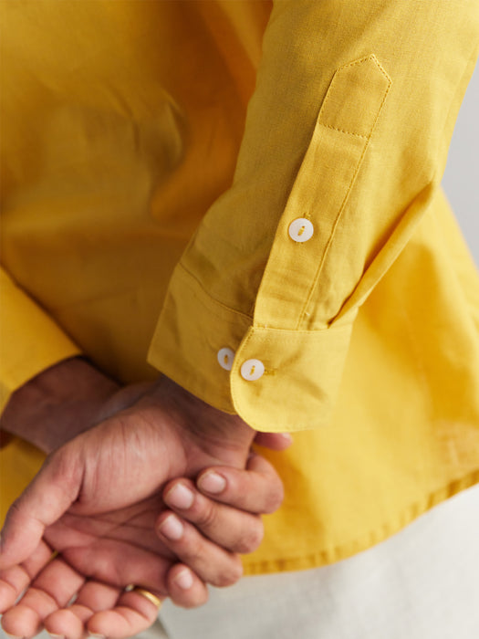 Men Yellow Airy Linen Short Kurta