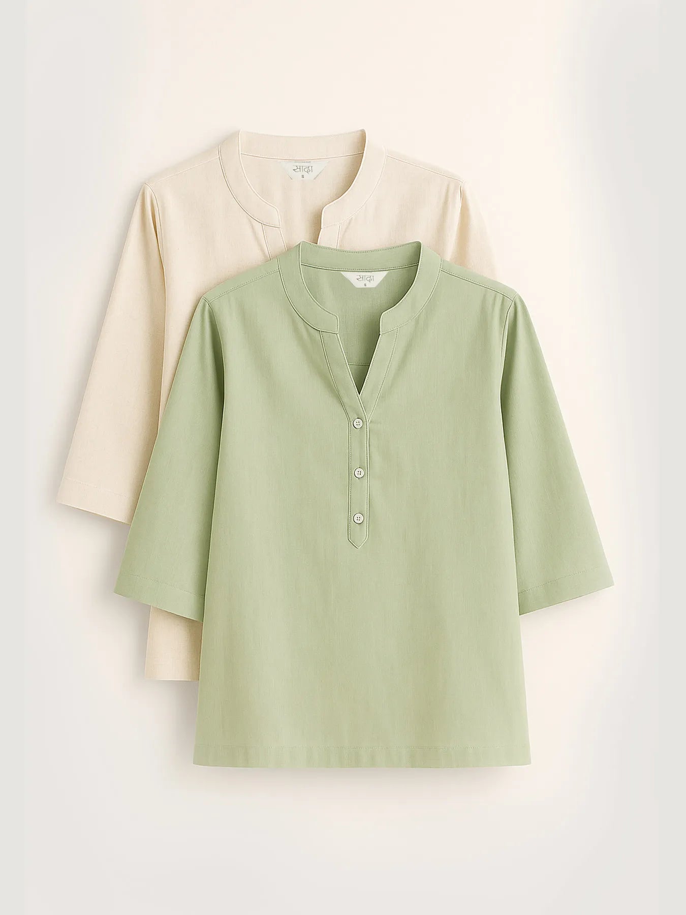 Mint Green & Ecru Short Kurta