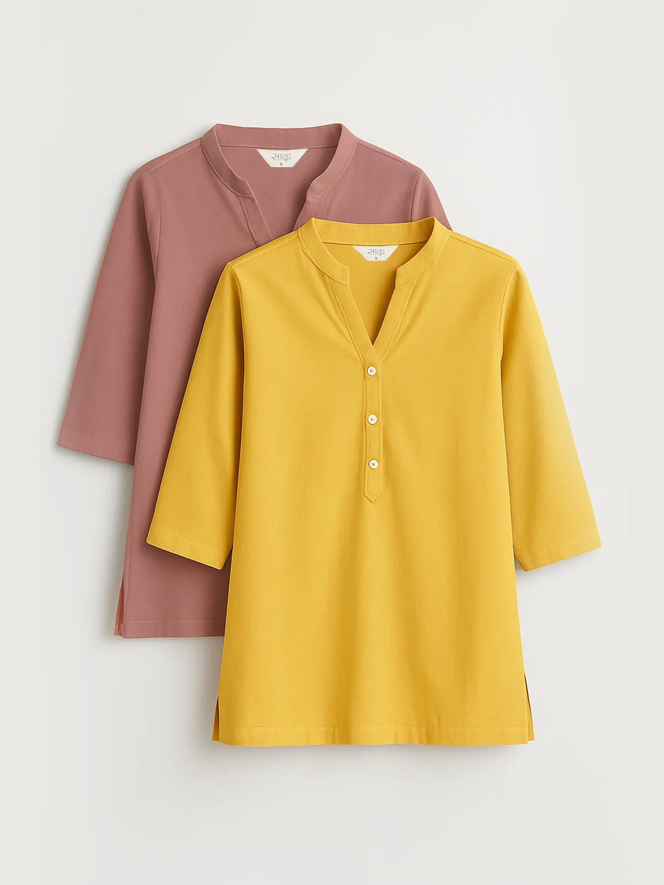 Yellow & Rose Taupe Short Kurta