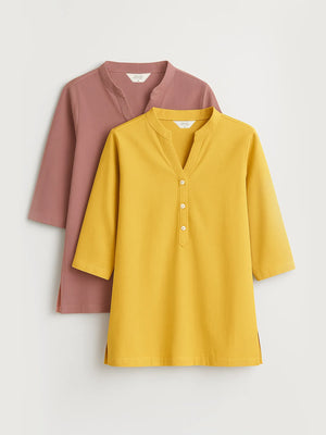 Yellow & Rose Taupe Short Kurta
