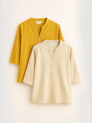 Yellow & Ecru Short Kurta