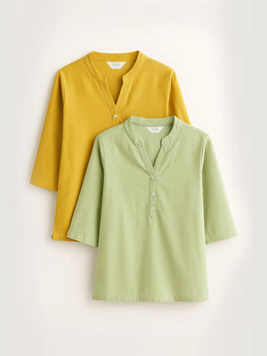 Yellow & Mint Green Short Kurta