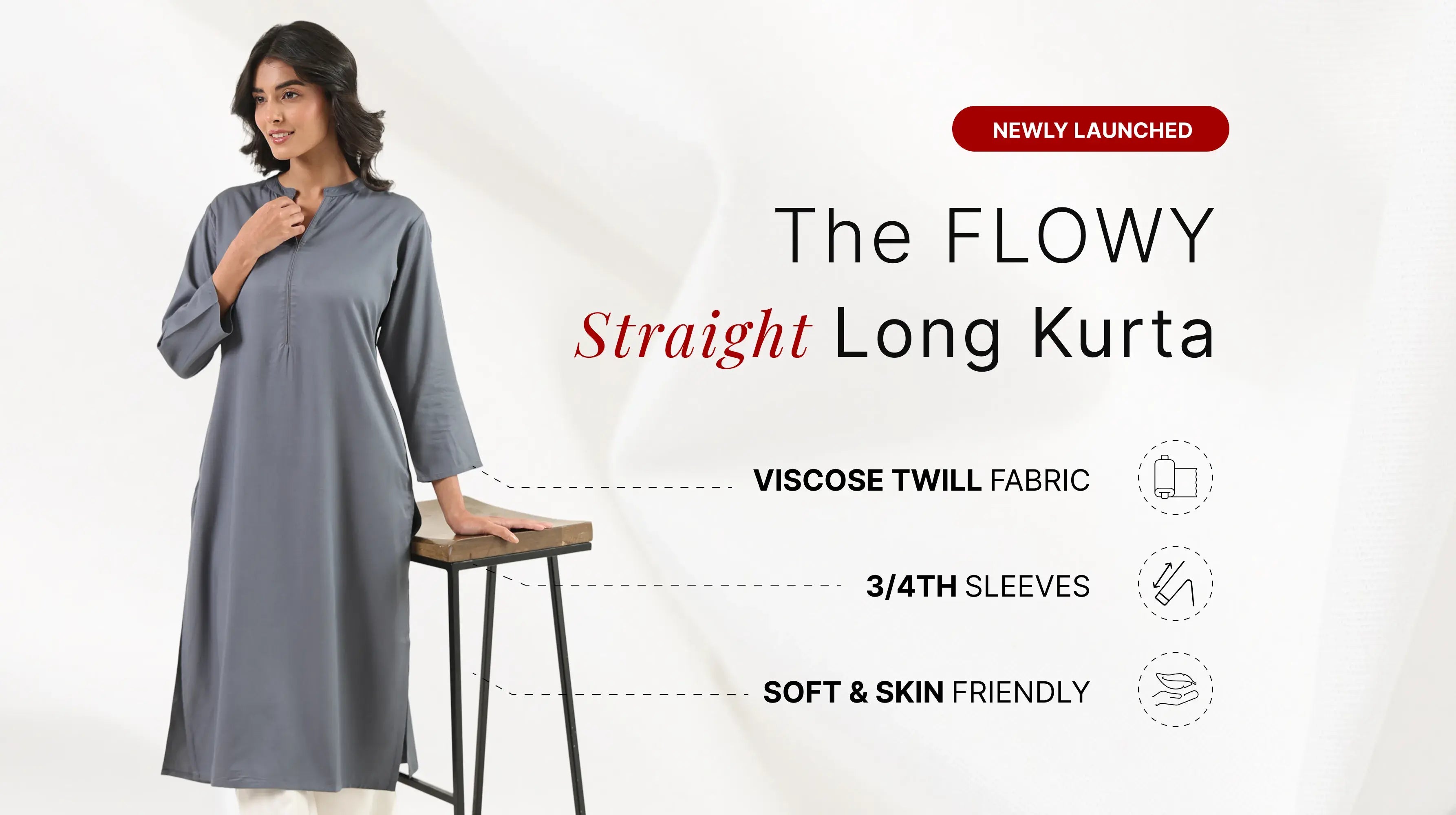 Women Flowy Straight Long Kurta banner mobile