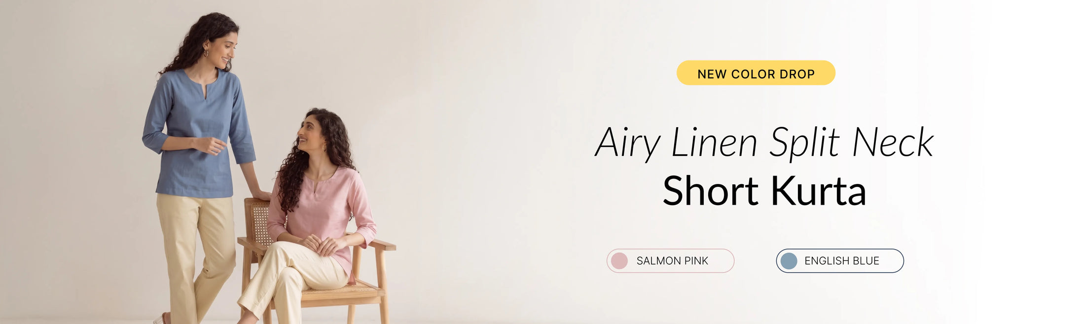 Women Airy Linen Split Neck Short Kurta