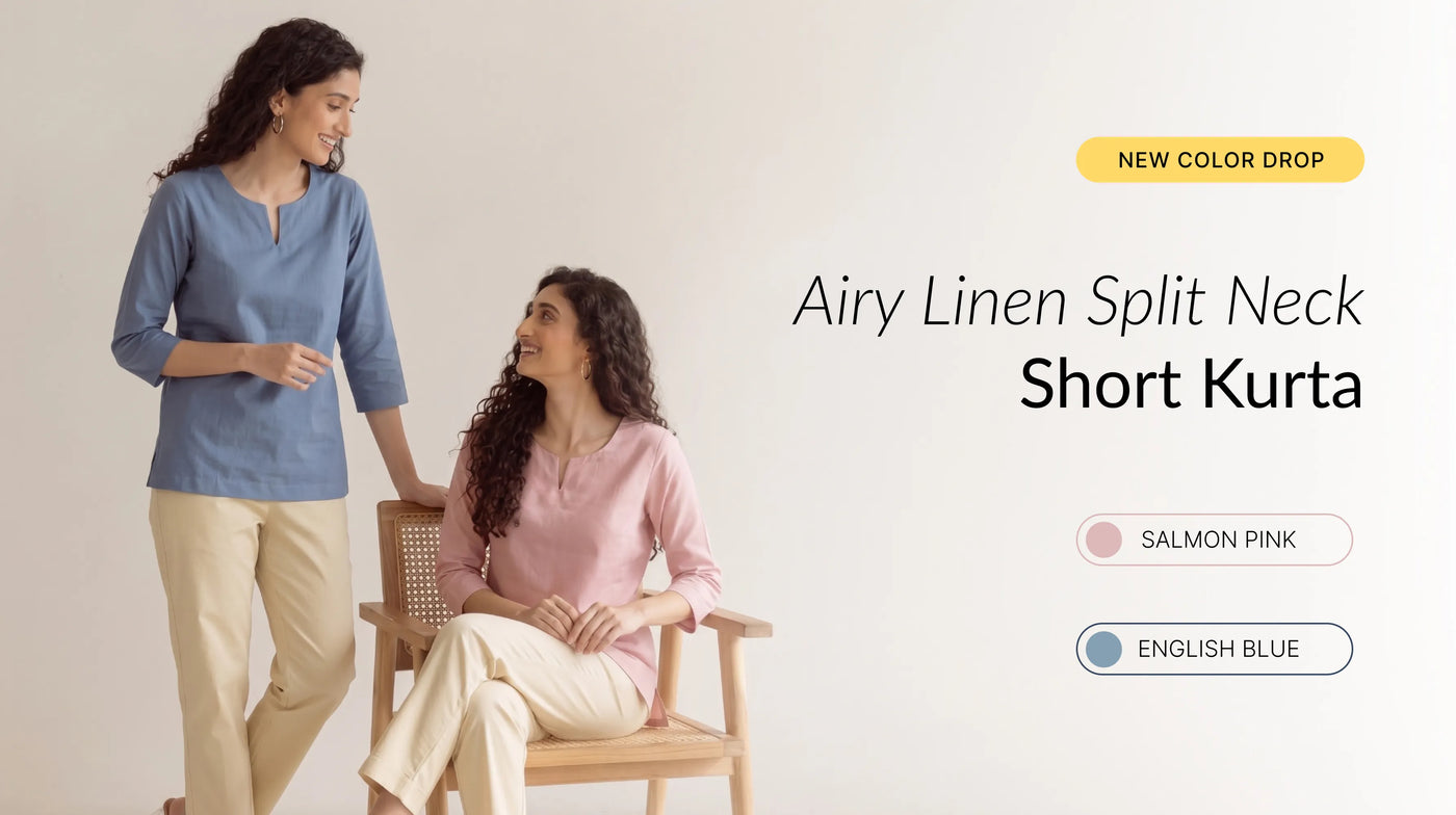 Women Airy Linen Split Neck Short Kurta