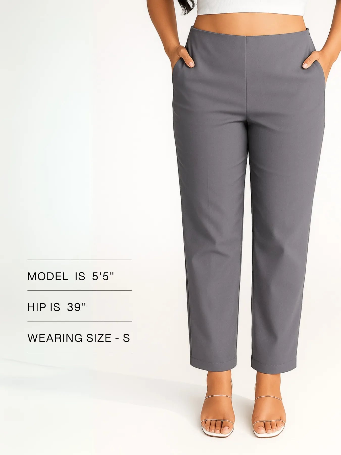 Women German Grey Straight Fit Formal Pants