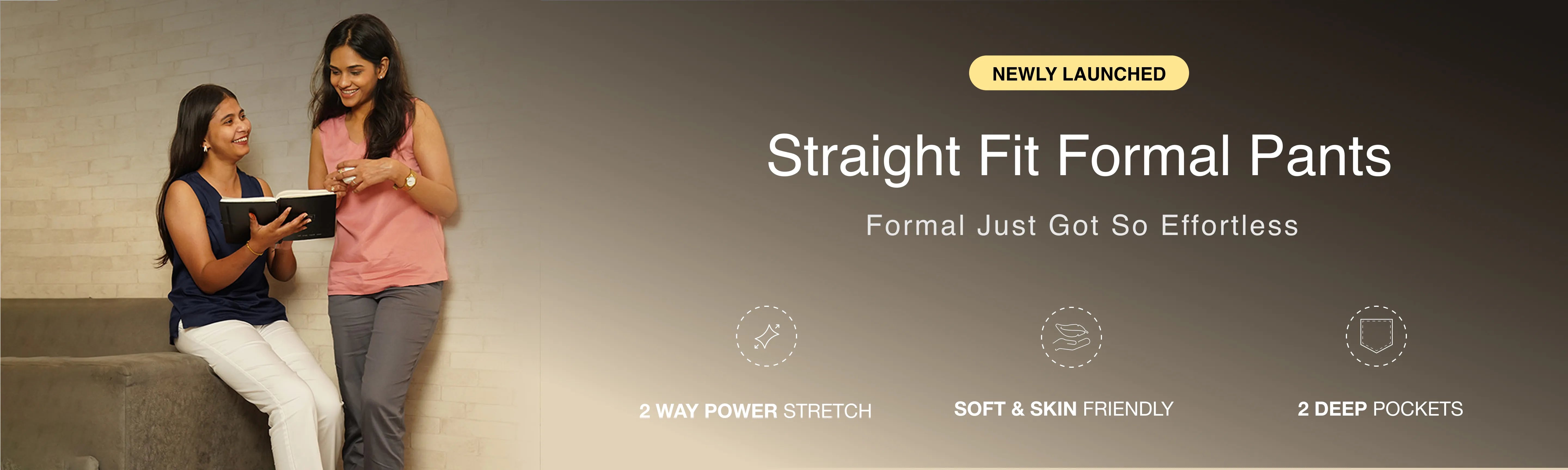 Women Straight Fit Formal Pants banner desktop