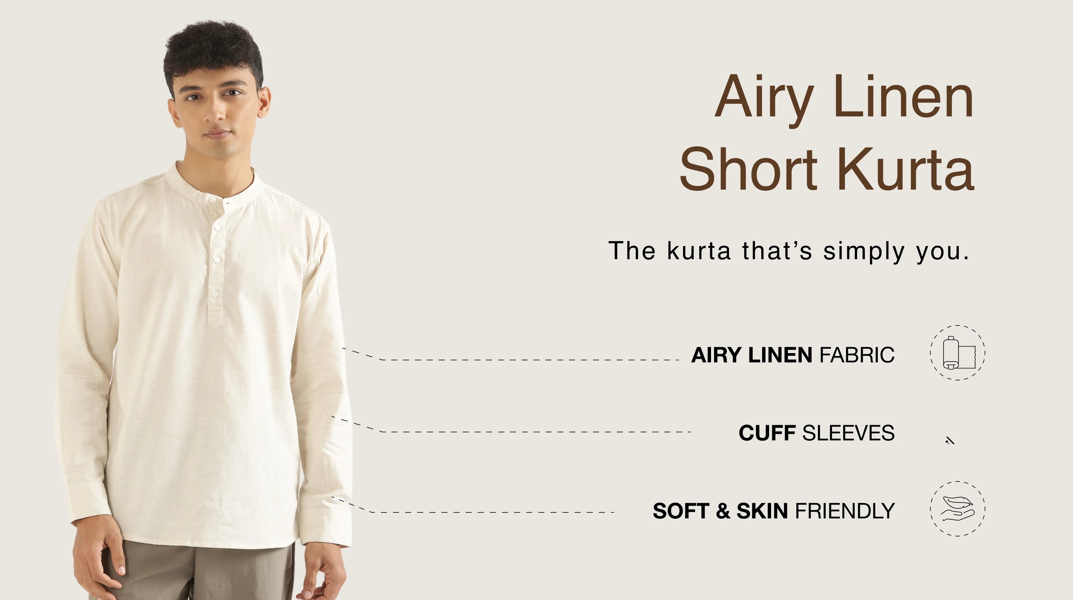 Men Airy Linen Short Kurtas banner mobile