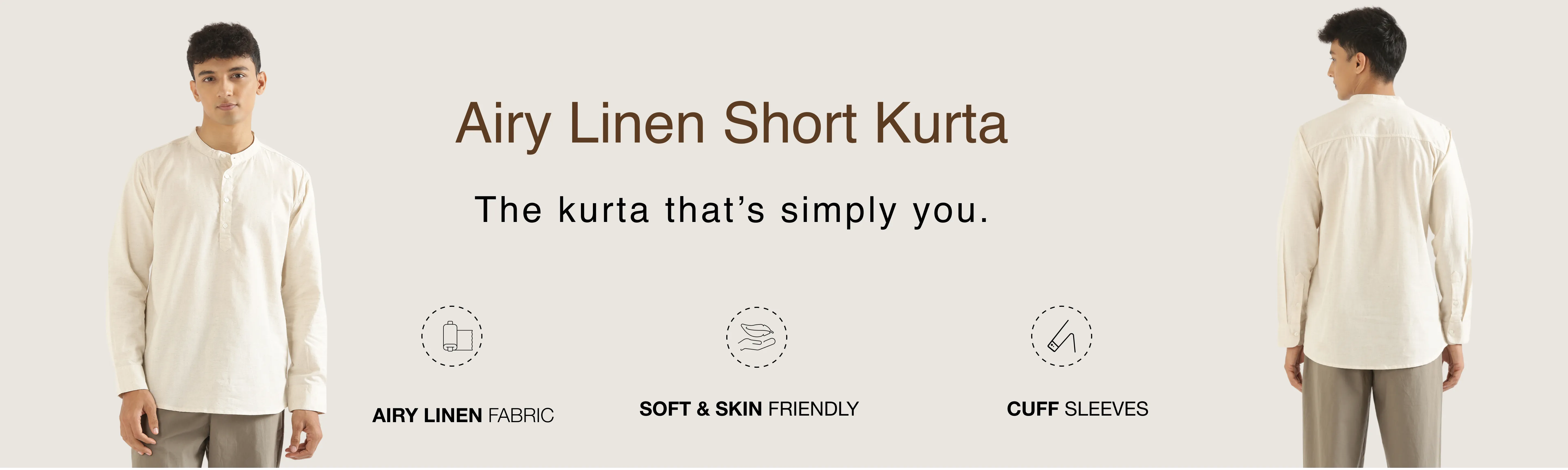 Men Airy Linen Short Kurtas banner desktop