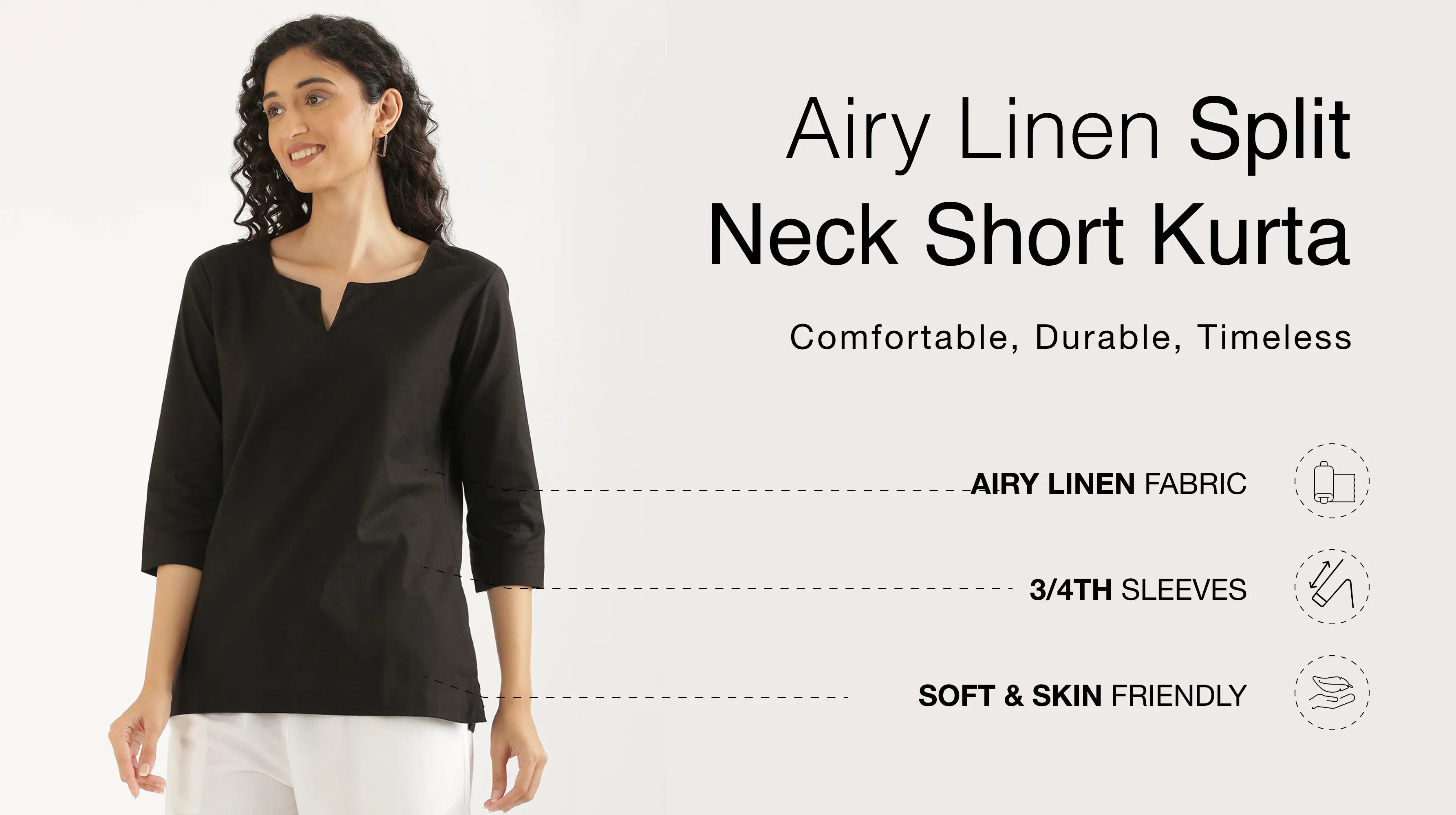 Women Airy Linen Split Neck Short Kurta banner mobile