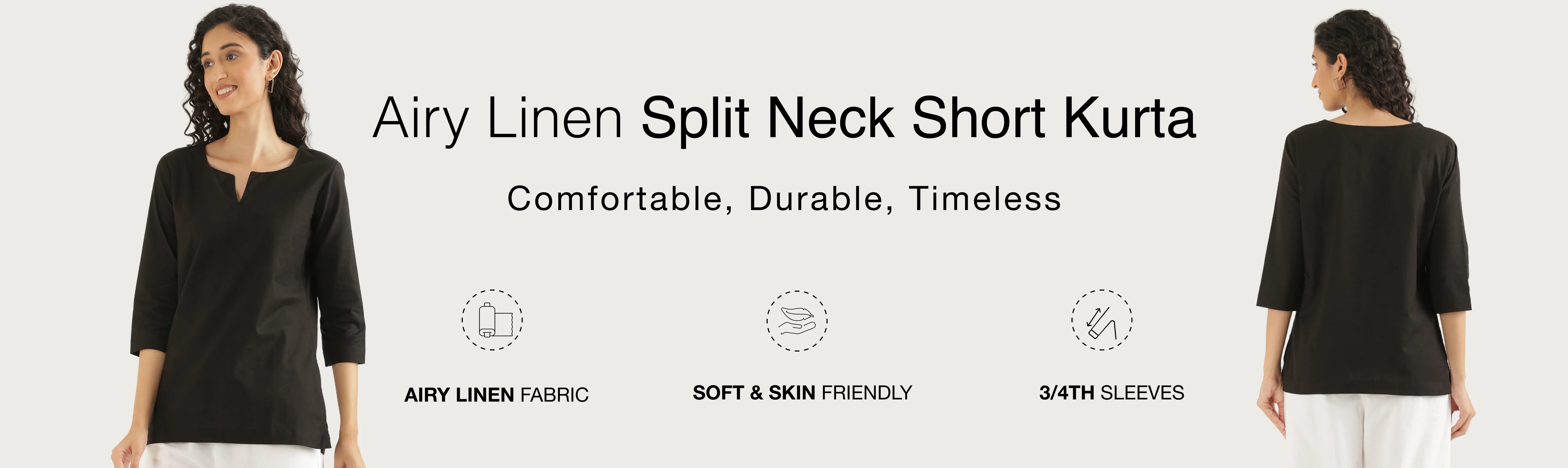 Women Airy Linen Split Neck Short Kurta banner desktop