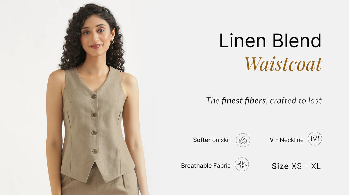 Women Linen Blend Waist Coat